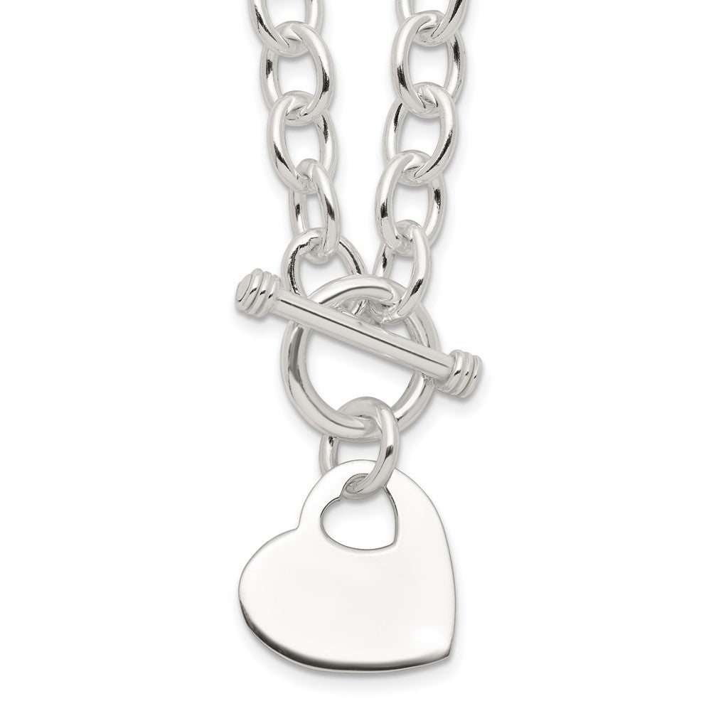 Sterling Silver Engraveable Heart Disc on Fancy Link Toggle Necklace, 18 x 22 mm