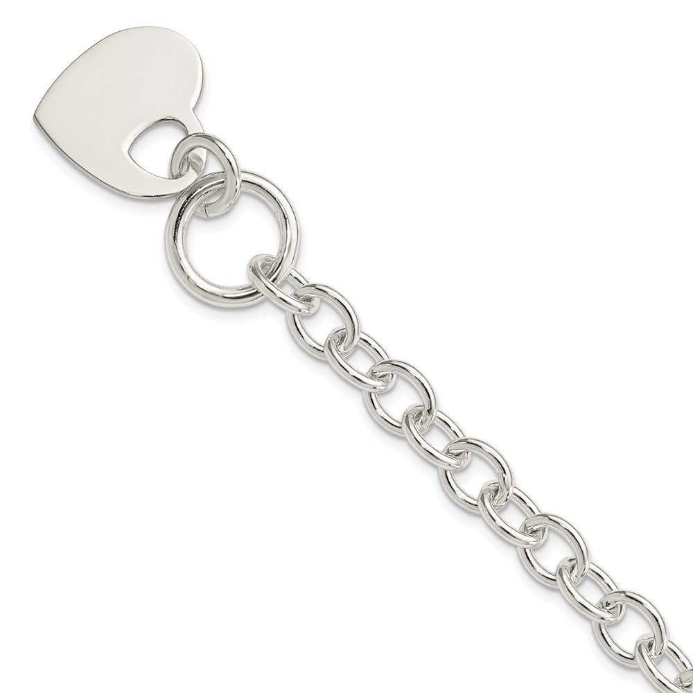 Sterling Silver Engraveable Heart Disc on Fancy Link Toggle Bracelet, 8.75 x 21 mm
