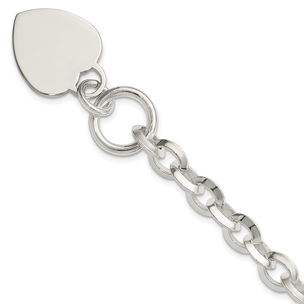 Sterling Silver Engraveable Heart Disc on Fancy Link Toggle Bracelet, 7.75 x 21 mm, 28.44 g