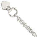 Sterling Silver Engraveable Heart Disc on Fancy Link Toggle Bracelet, 7.75 x 16.5 mm