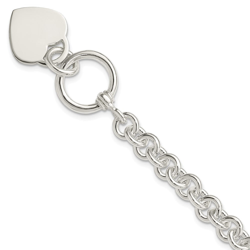 Sterling Silver Engraveable Heart Disc on Fancy Link Toggle Bracelet, 7.75 x 16.5 mm