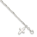 Sterling Silver 10 in Solid Polished Cross on Fancy Link Anklet, 10 x 9 mm
