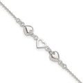 Sterling Silver Heart 9 inch Plus 1 inch Extender - Total 10 inch Anklet, 10 x 6 mm
