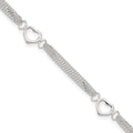 Sterling Silver 10inch Polished Heart Anklet, 10 x 7 mm