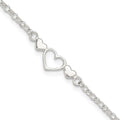 Sterling Silver Three Hearts  9 inch Plus 1 inch Extender - Total 10 inch Anklet, 10 x 7 mm