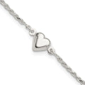 Sterling Silver Puffed Heart Anklet, 9 x 8 mm
