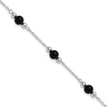 Sterling Silver Rhodium-plated 9inch Polished Onyx Anklet, 9 x 6 mm