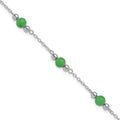 Sterling Silver Rhodium-plated 9inch Polished Green Jade Anklet, 9 x 6 mm