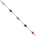 Sterling Silver Rhodium-plated 9inch Polished Multi-Color Jade Anklet, 9 x 6 mm