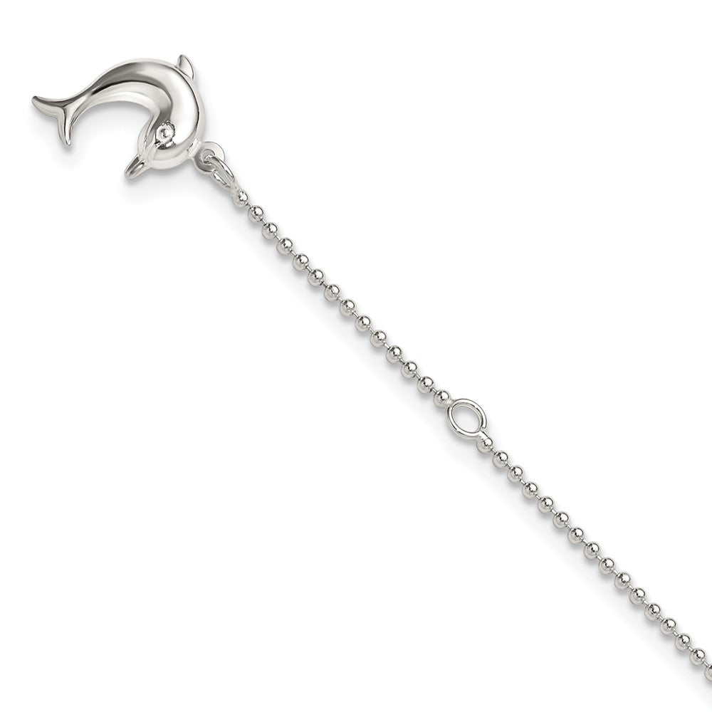 Sterling Silver Dolphin Dangle 9 inch Plus 1 inch Extender - Total 10 inch Anklet, 10 x 1 mm