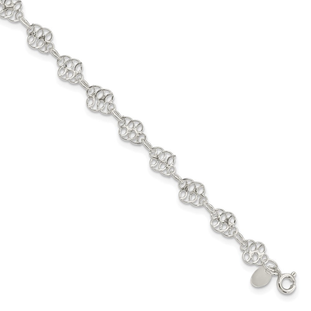 Sterling Silver 10inch Fancy Polished Anklet, 10 x 7 mm