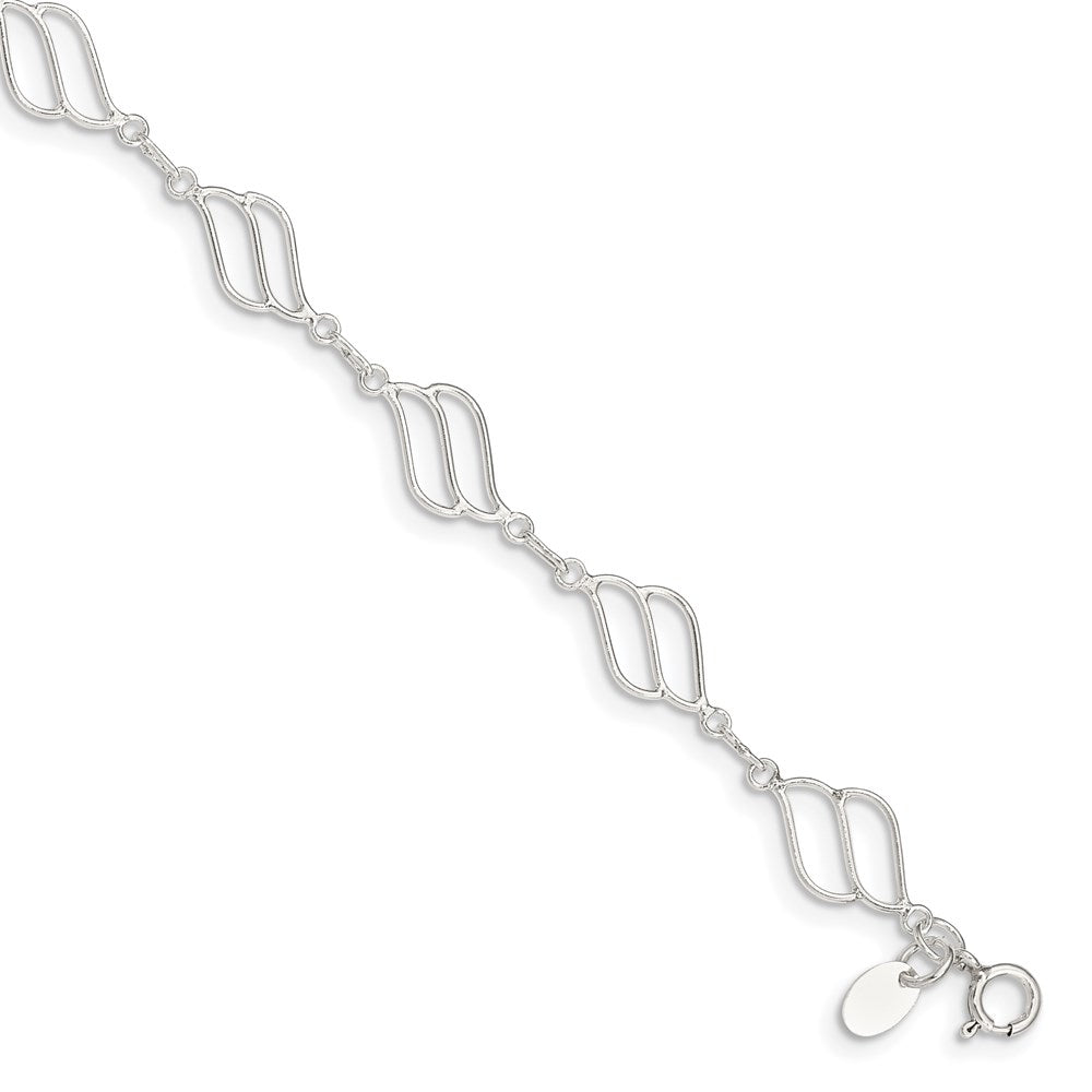 Sterling Silver 10inch Fancy Polished Anklet, 10 x 8 mm