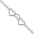 Sterling Silver 10inch Solid Polished Fancy Heart Link Anklet, 10 x 9 mm