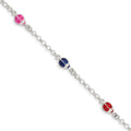 Sterling Silver Multi-color Enamel Ladybugs w/ 1in ext. Children's Bracelet, 6 x 6 mm
