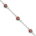 Sterling Silver Multi-color Enamel Ladybugs w/ 1in ext. Children's Bracelet, 6 x 8.65 mm