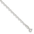 Sterling Silver 0.5mm Fancy Heart Link Anklet, 10 x 0.5 mm