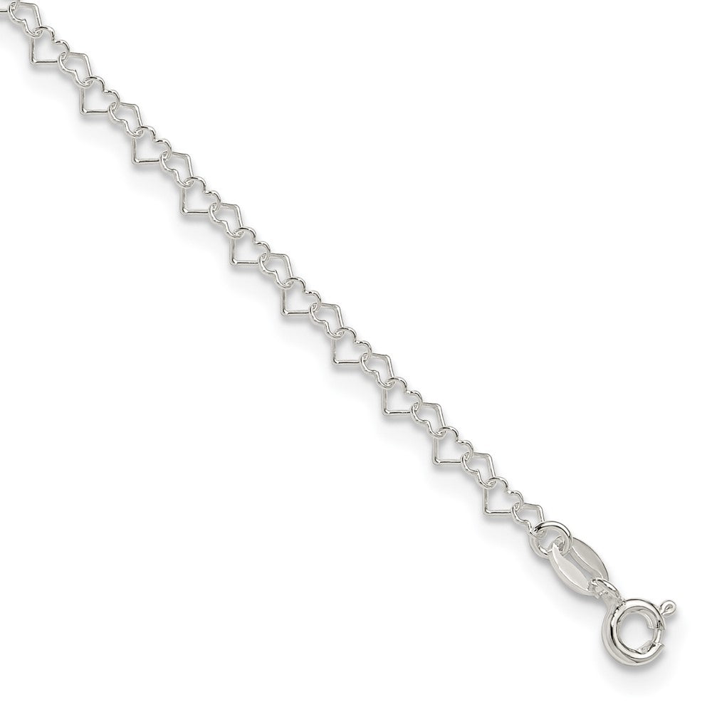Sterling Silver 0.5mm Fancy Heart Link Anklet, 10 x 0.5 mm