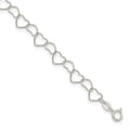 Sterling Silver 0.6mm Fancy Heart Link Anklet, 10 x 0.6 mm