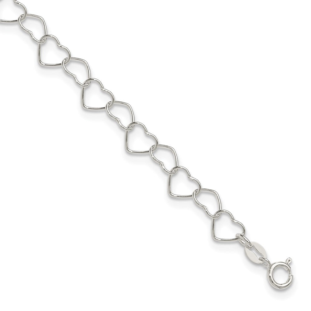 Sterling Silver 0.6mm Fancy Heart Link Anklet, 10 x 0.6 mm
