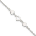 Sterling Silver Three Hearts 8 inch Plus 1 inch Extender - Total 9 inch Anklet, 9 x 6 mm