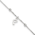 Sterling Silver Dolphin 9 inch Plus 1 inch Extender - Total 10 inch Anklet, 10 x 3 mm