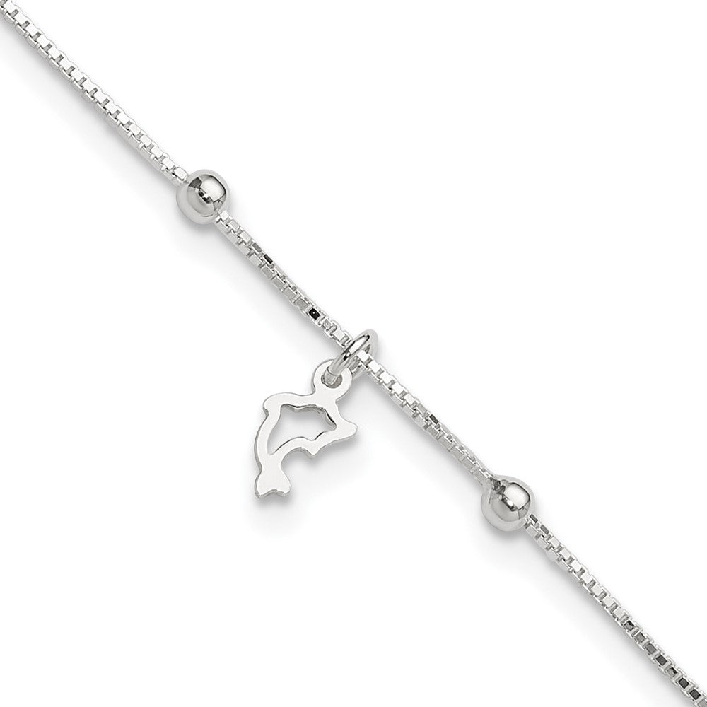 Sterling Silver Dolphin 9 inch Plus 1 inch Extender - Total 10 inch Anklet, 10 x 3 mm