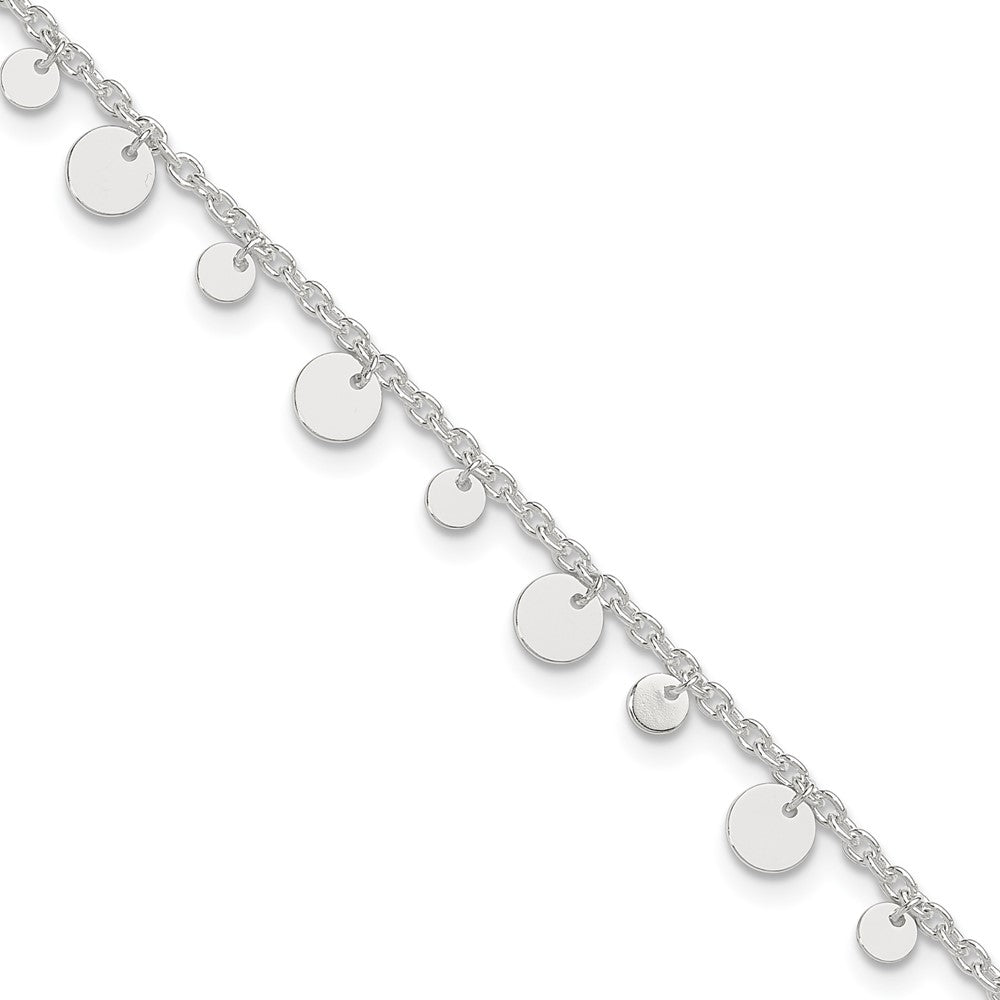 Sterling Silver Circle Disc 9 inch Plus 1 inch Extender - Total 10 inch Anklet, 10 x 2 mm