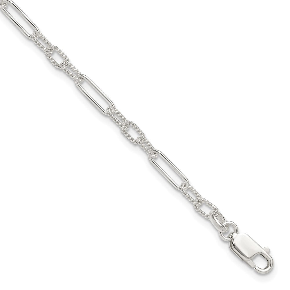 Sterling Silver Fancy Link Anklet, 10 x 4 mm