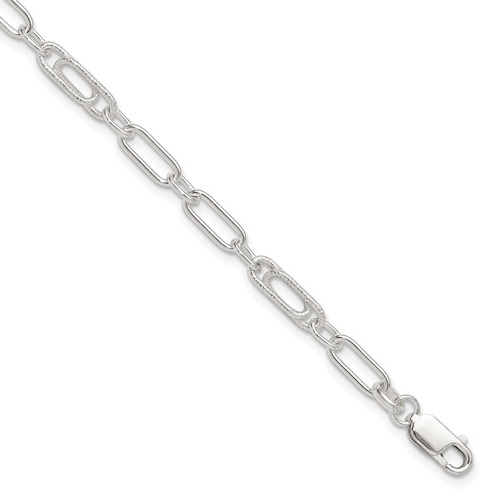 Sterling Silver Fancy Link Anklet, 10 x 6 mm