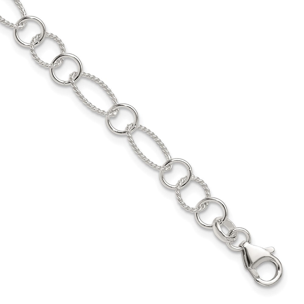 Sterling Silver Fancy Link Anklet, 10 x 9 mm