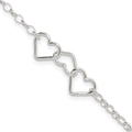 Sterling Silver Interlocking Hearts 8 inch Plus 1 inch Extender - Total 9 inch Anklet, 9 x 5 mm