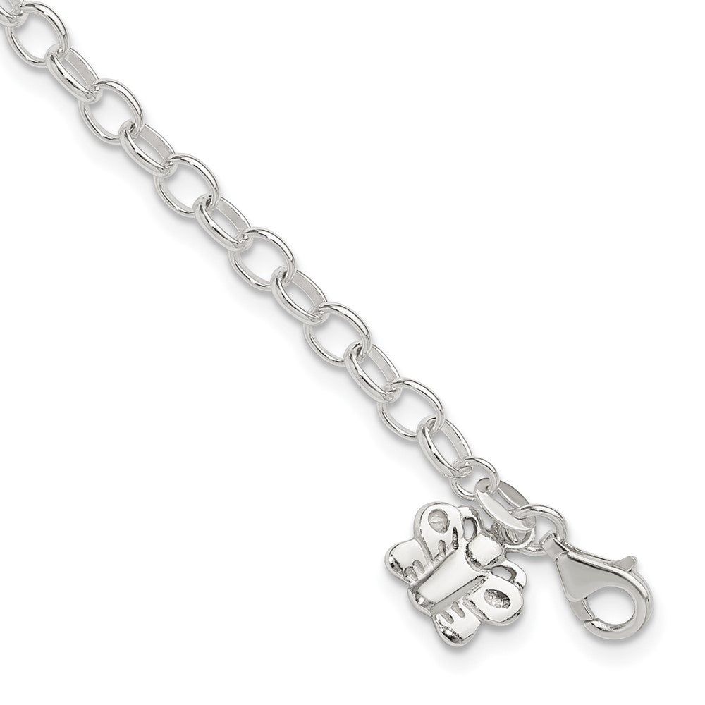 Sterling Silver Small Oval Rolo Link with Butterfly Anklet, 10 x 10 mm
