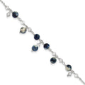 Sterling Silver 9 inch Shadow Crystal & Lapis Anklet, 9 x 6 mm