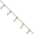 Sterling Silver Peridot Beads Anklet, 9 x 1 mm