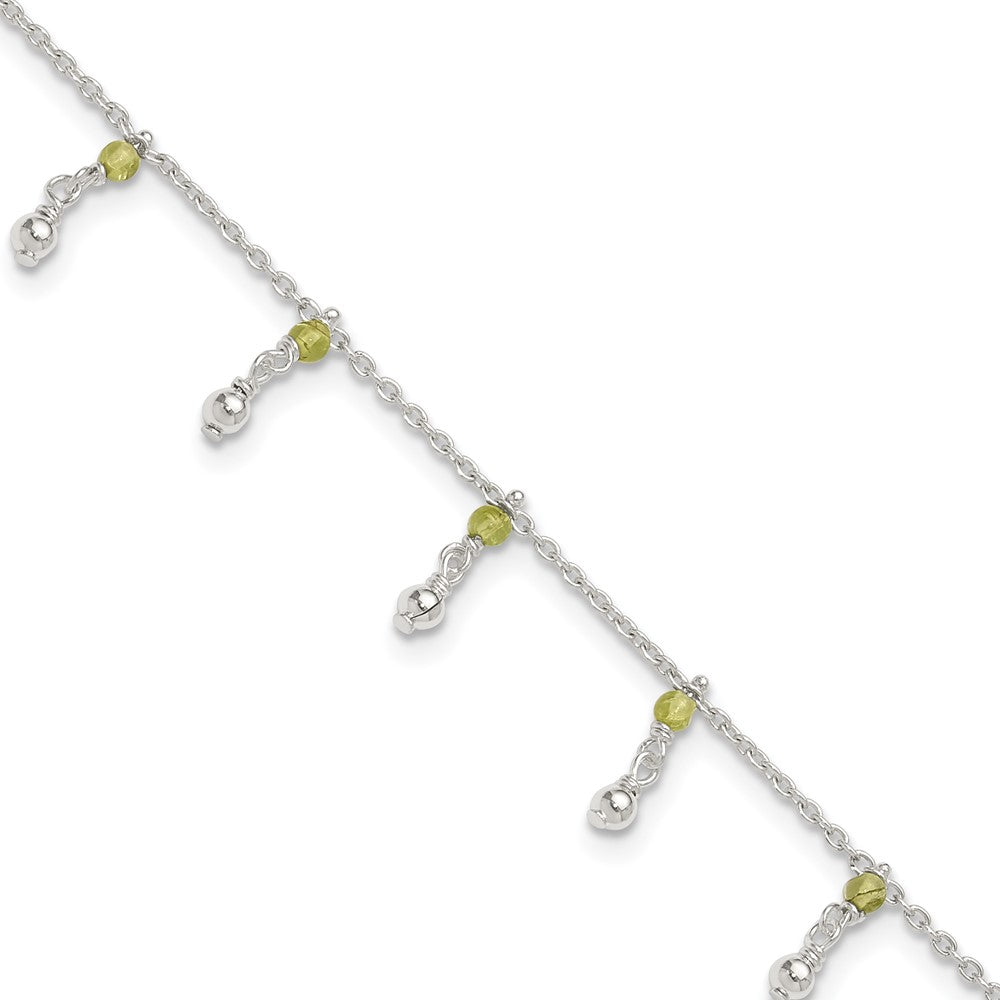 Sterling Silver Peridot Beads Anklet, 9 x 1 mm