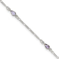 Sterling Silver Purple Glass Anklet, 9 x 4 mm
