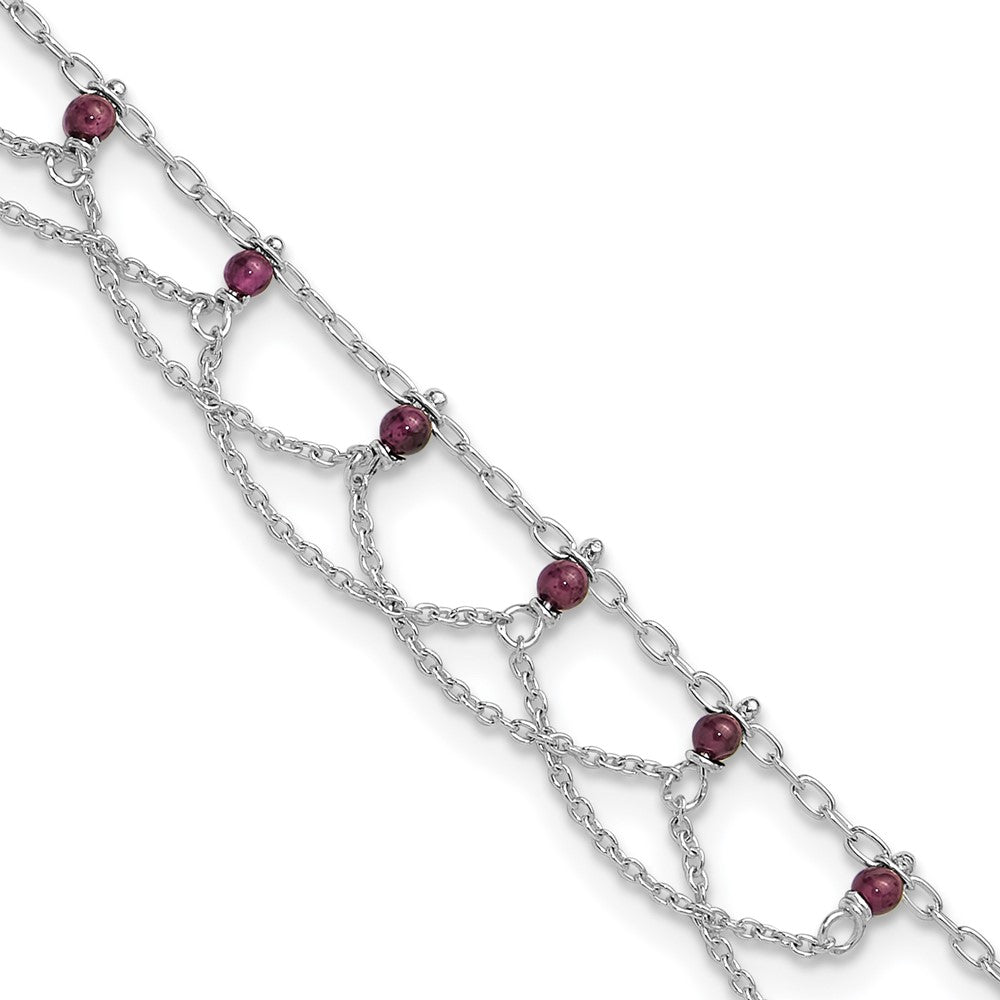 Sterling Silver Rhodolite Garnet Anklet, 10 x 1 mm