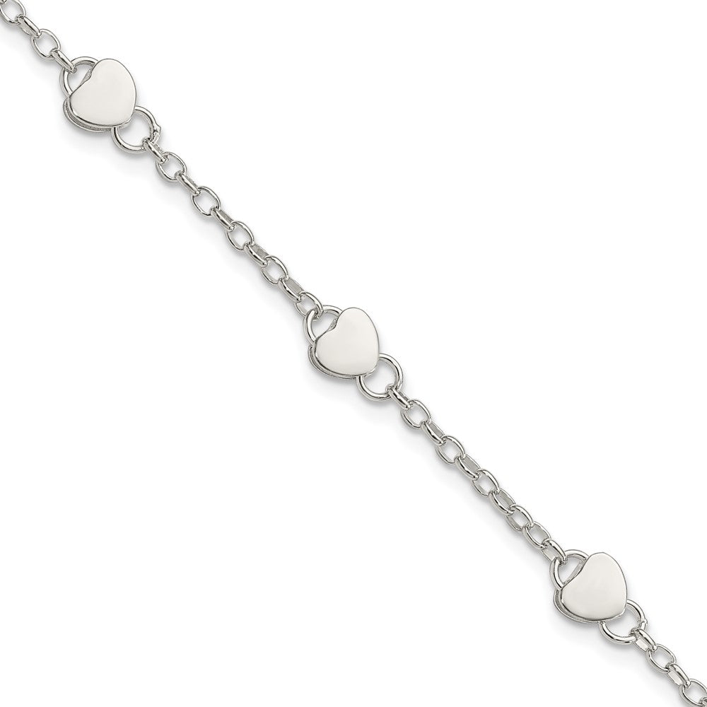Sterling Silver Heart Childs 5 Inch Plus 1 Inch Ext. Bracelet, 6 x 2 mm