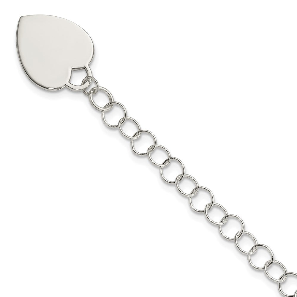 Sterling Silver Engraveable Heart Bracelet, 7.25 x 15.5 mm