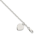 Sterling Silver Engraveable Heart Charm Bracelet, 7.25 x 12 mm