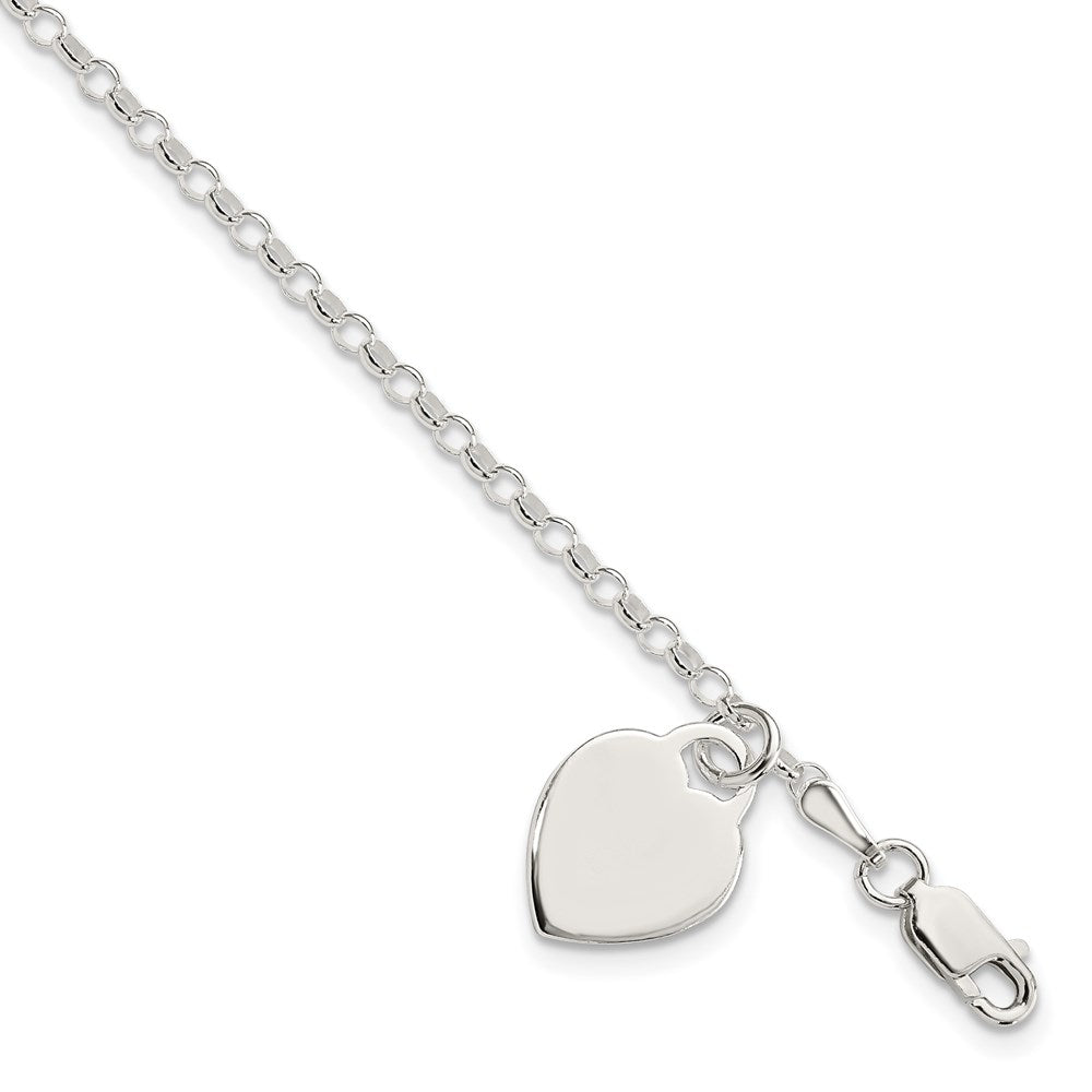 Sterling Silver Engraveable Heart Charm Bracelet, 7.25 x 12 mm