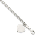 Sterling Silver 1.5mm Engraveable Heart Charm Bracelet, 8.5 x 1.5 mm