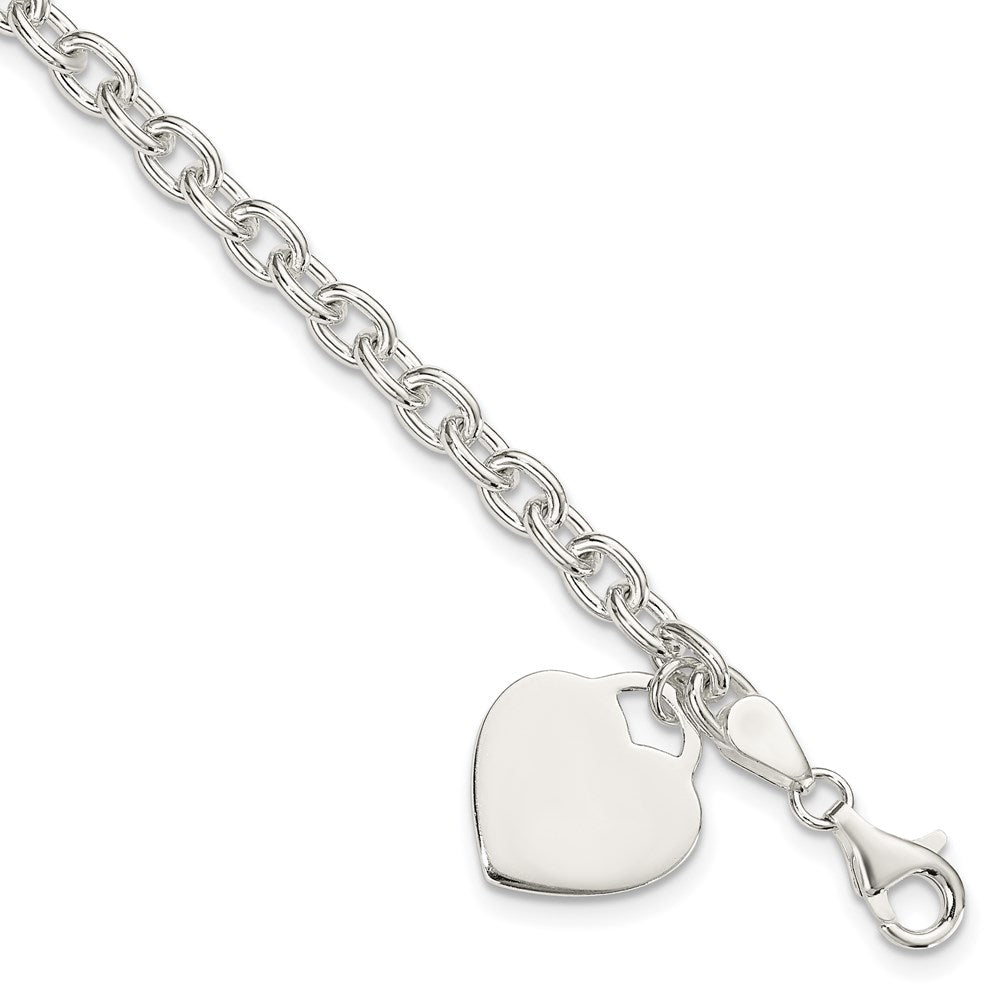 Sterling Silver 1.5mm Engraveable Heart Charm Bracelet, 8.5 x 1.5 mm