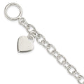 Sterling Silver Dangling Engraveable Heart Charm Bracelet, 7.25 x 14 mm
