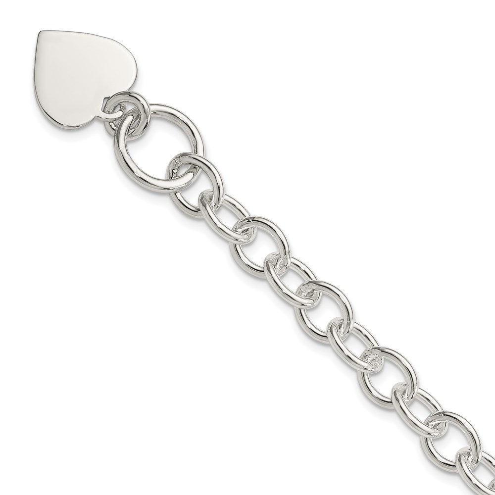 Sterling Silver Engraveable Heart Fancy Link Bracelet, 7.5 x 17 mm