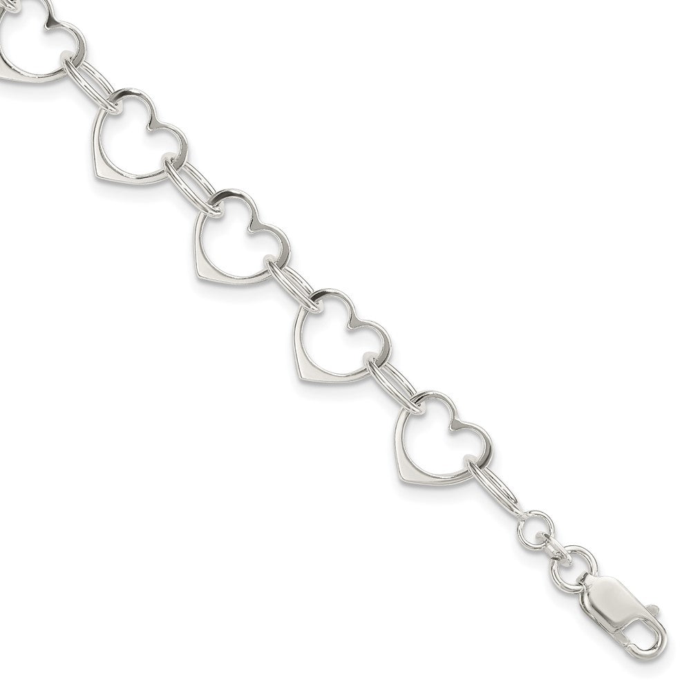 Sterling Silver Heart Link Bracelet, 7 x 10 mm