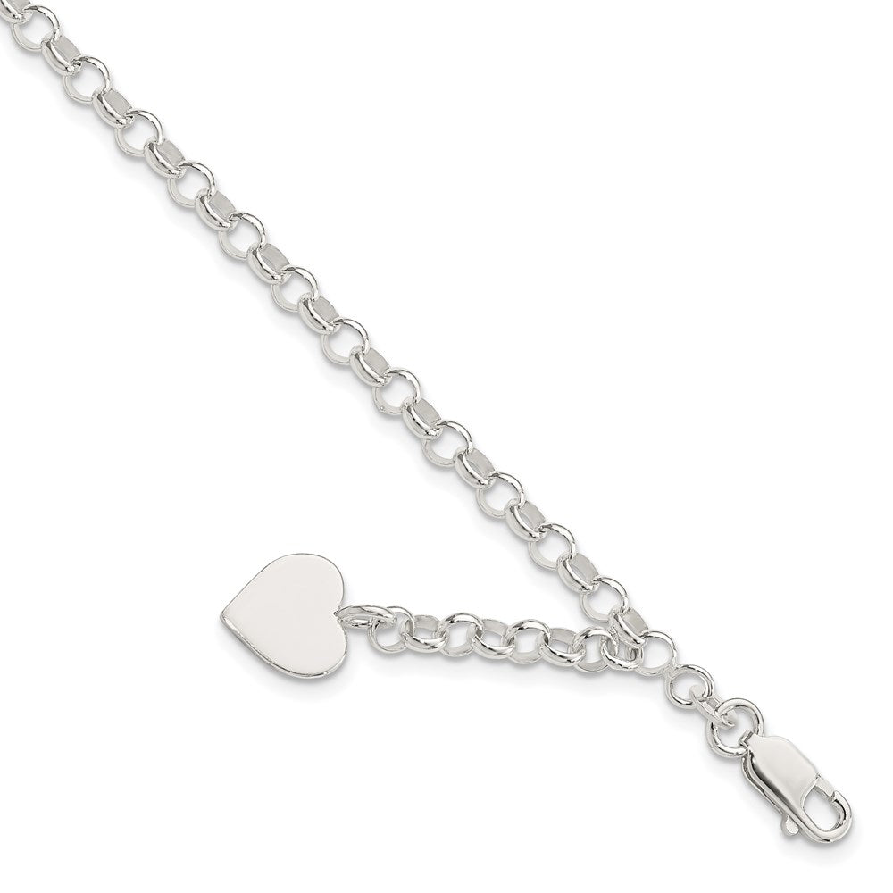 Sterling Silver Engraveable Heart Charm Rolo Bracelet, 7.5 x 11 mm, 4.91 g - ID5S9QG1470-7.58L7