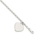 Sterling Silver Engraveable Heart Charm Bracelet, 7.25 x 17 mm