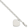 Sterling Silver Polished Engraveable Heart Bracelet, 7.25 x 17 mm