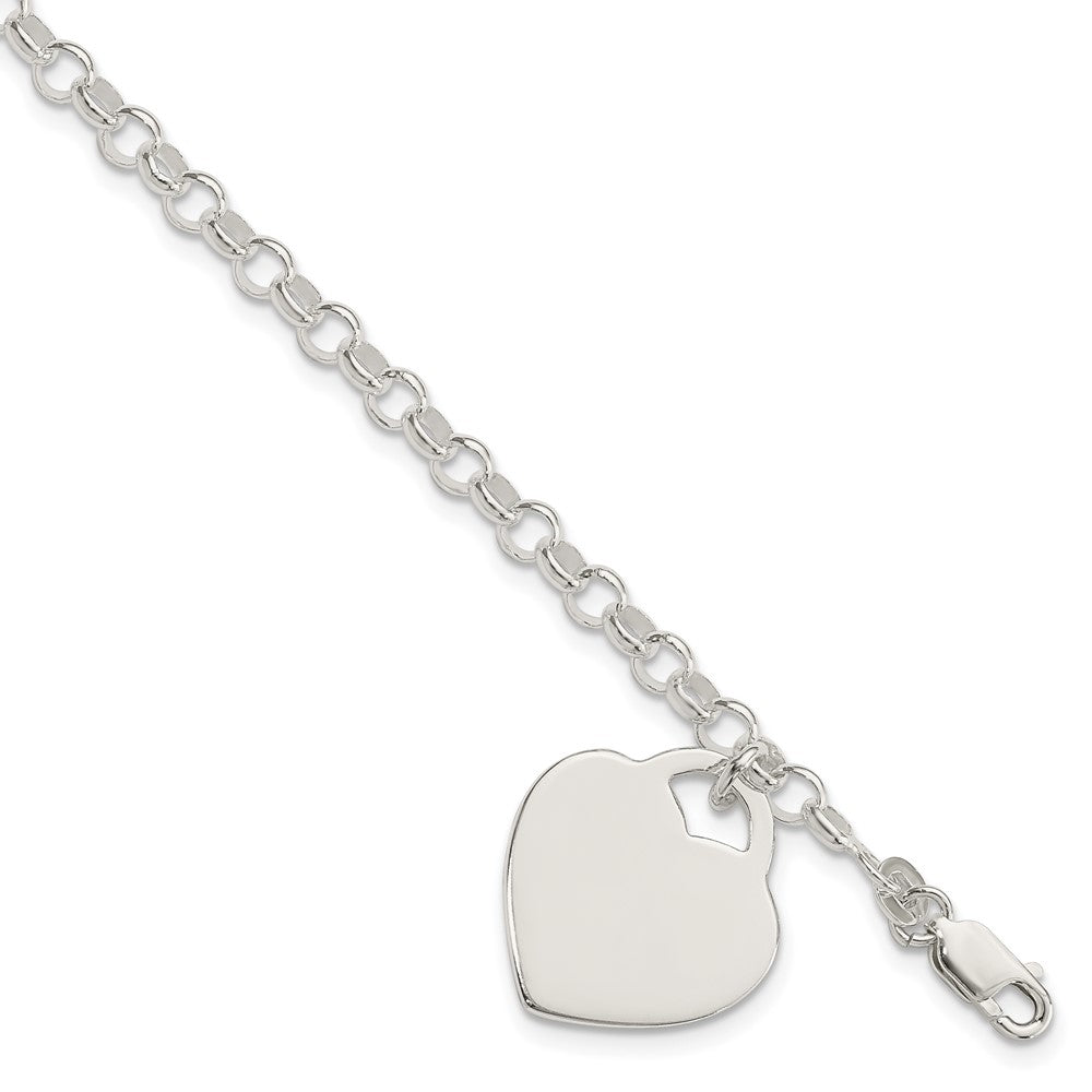 Sterling Silver Polished Engraveable Heart Bracelet, 7.25 x 17 mm